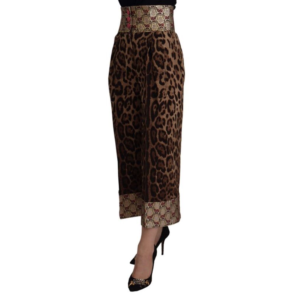 Dolce & Gabbana Brown Leopard Gold Jacquard High Waist Women's Pants